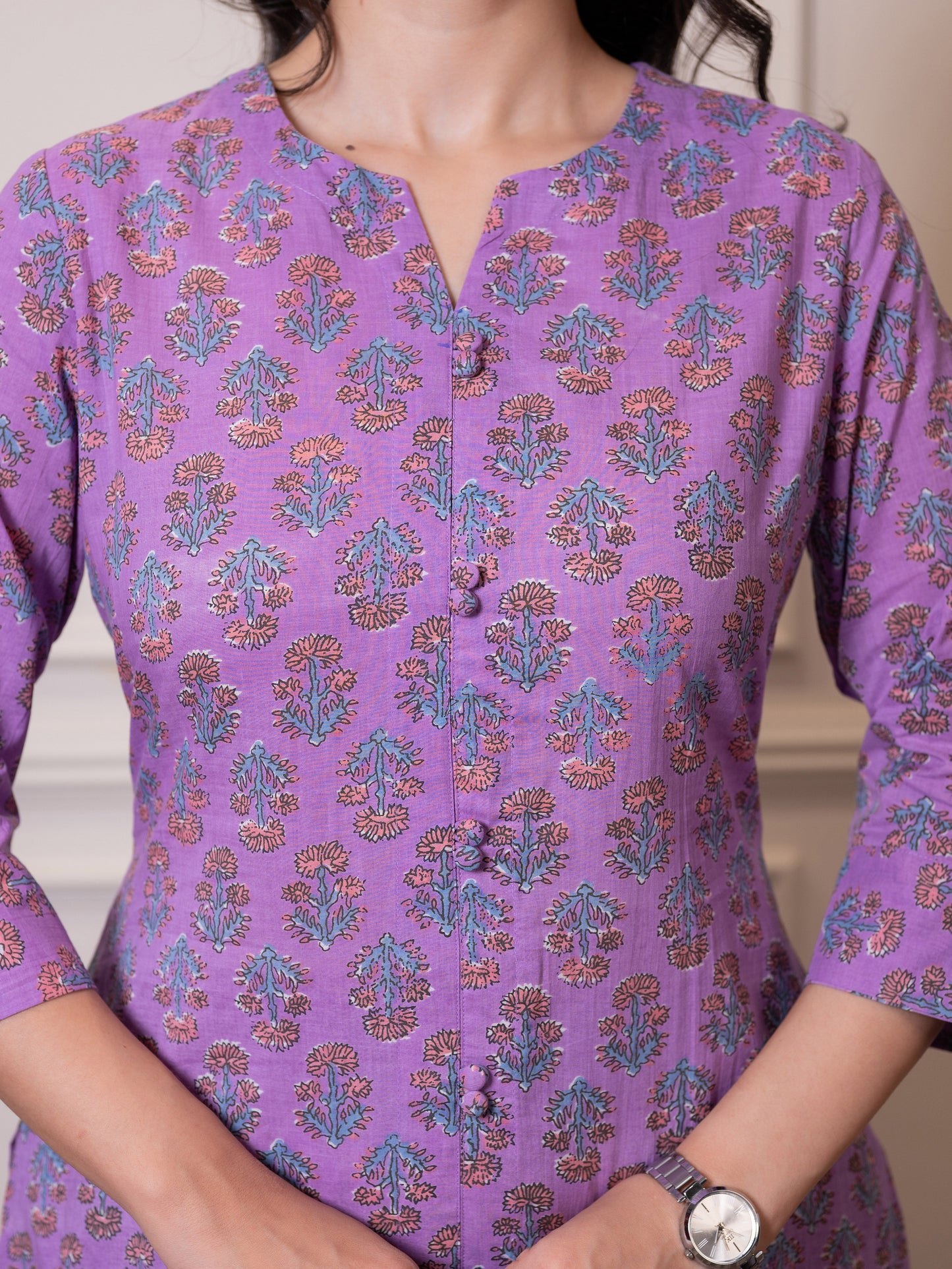 Soft cotton Floral Straight Purple Kurta