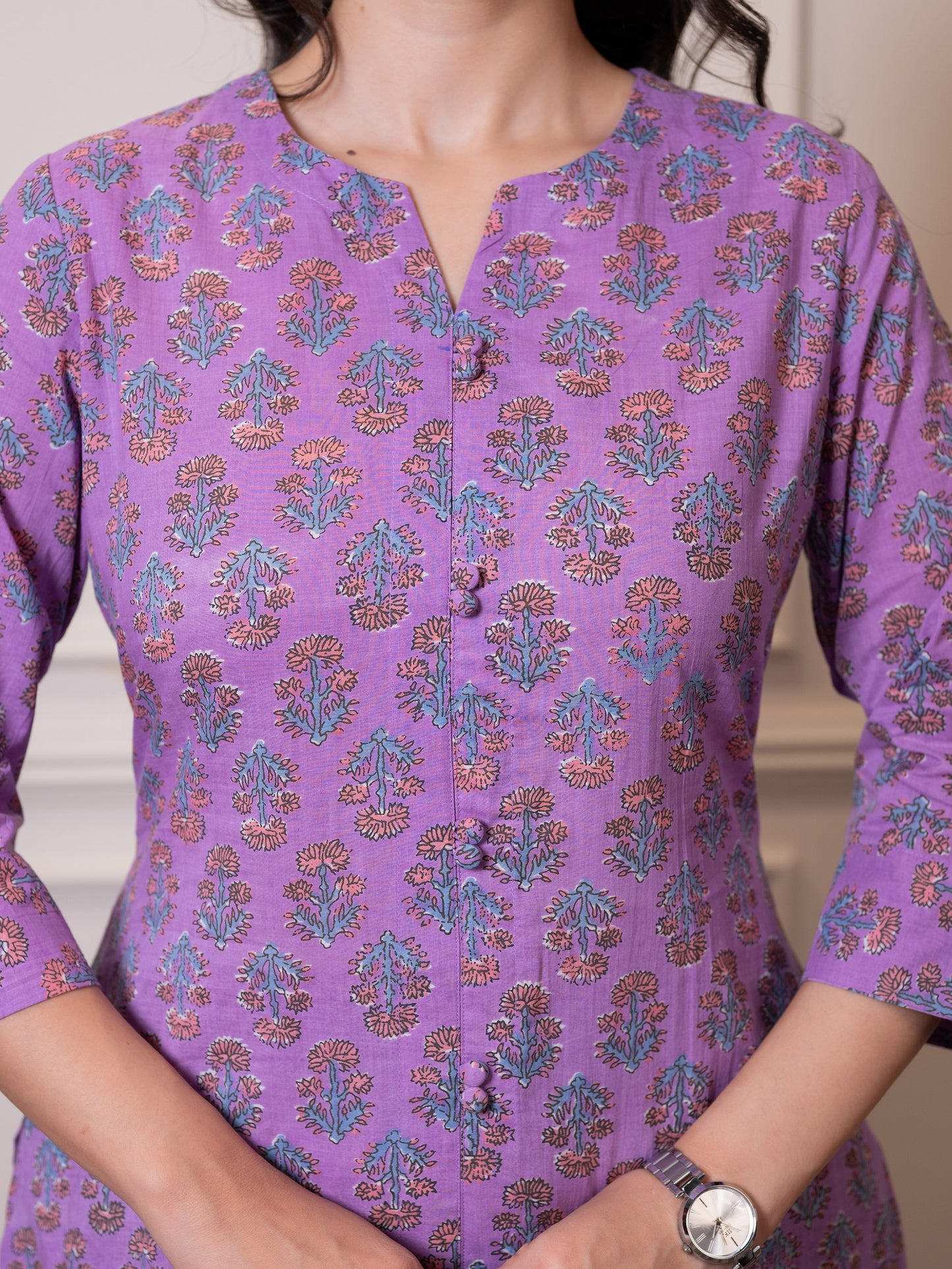 Soft cotton Floral Straight Purple Kurta
