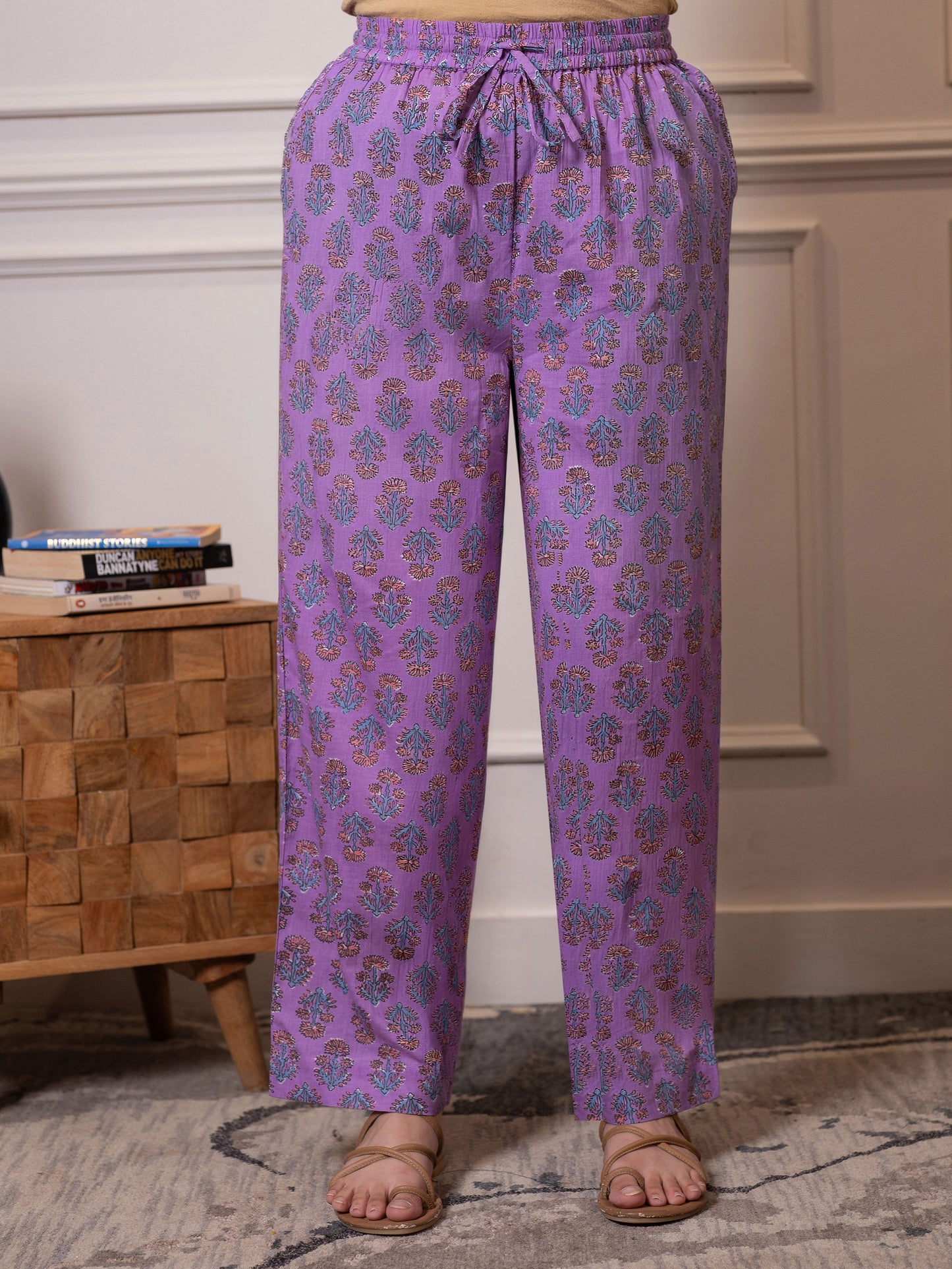 Soft cotton Floral Straight Purple Kurta