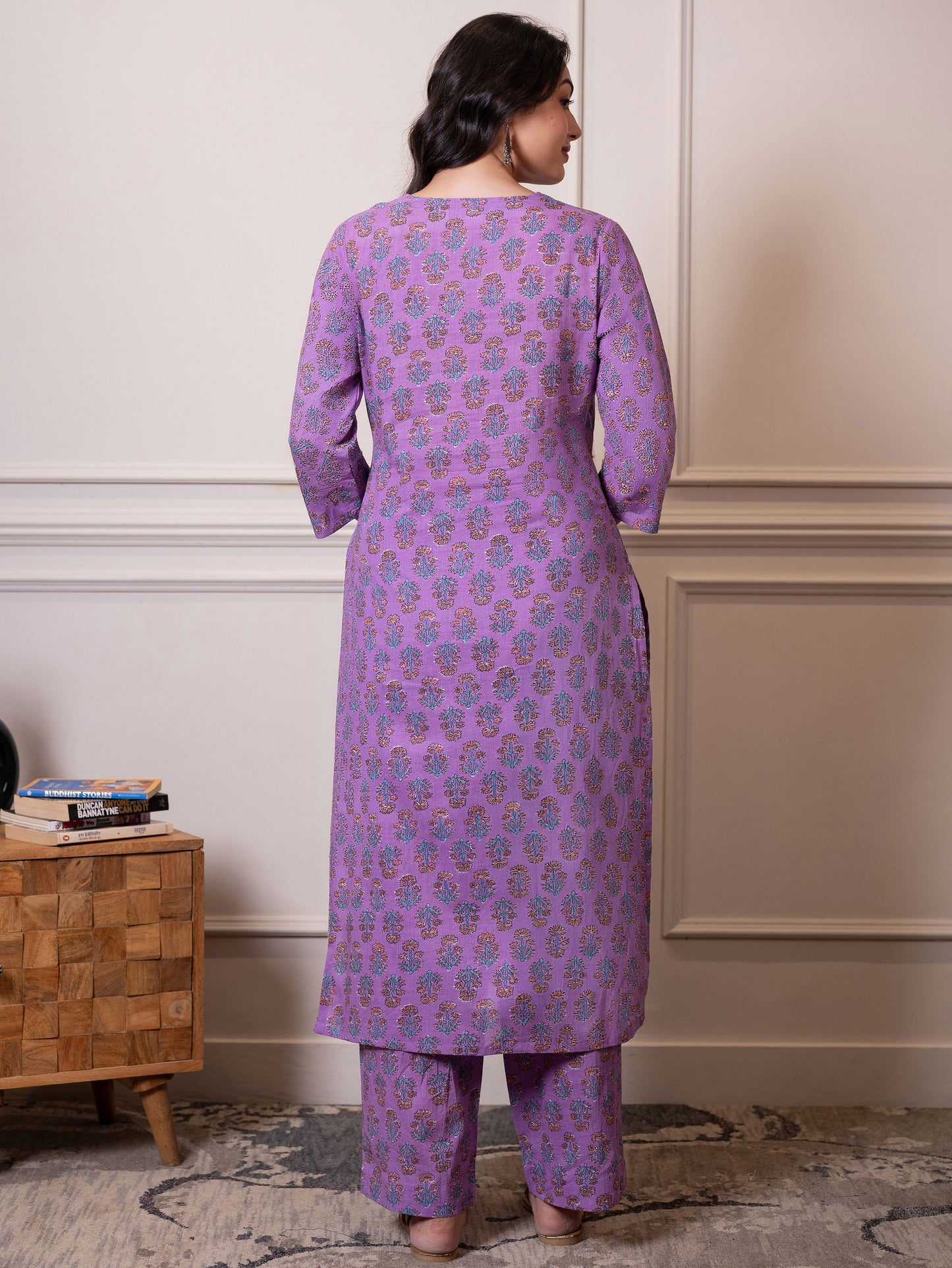 Soft cotton Floral Straight Purple Kurta