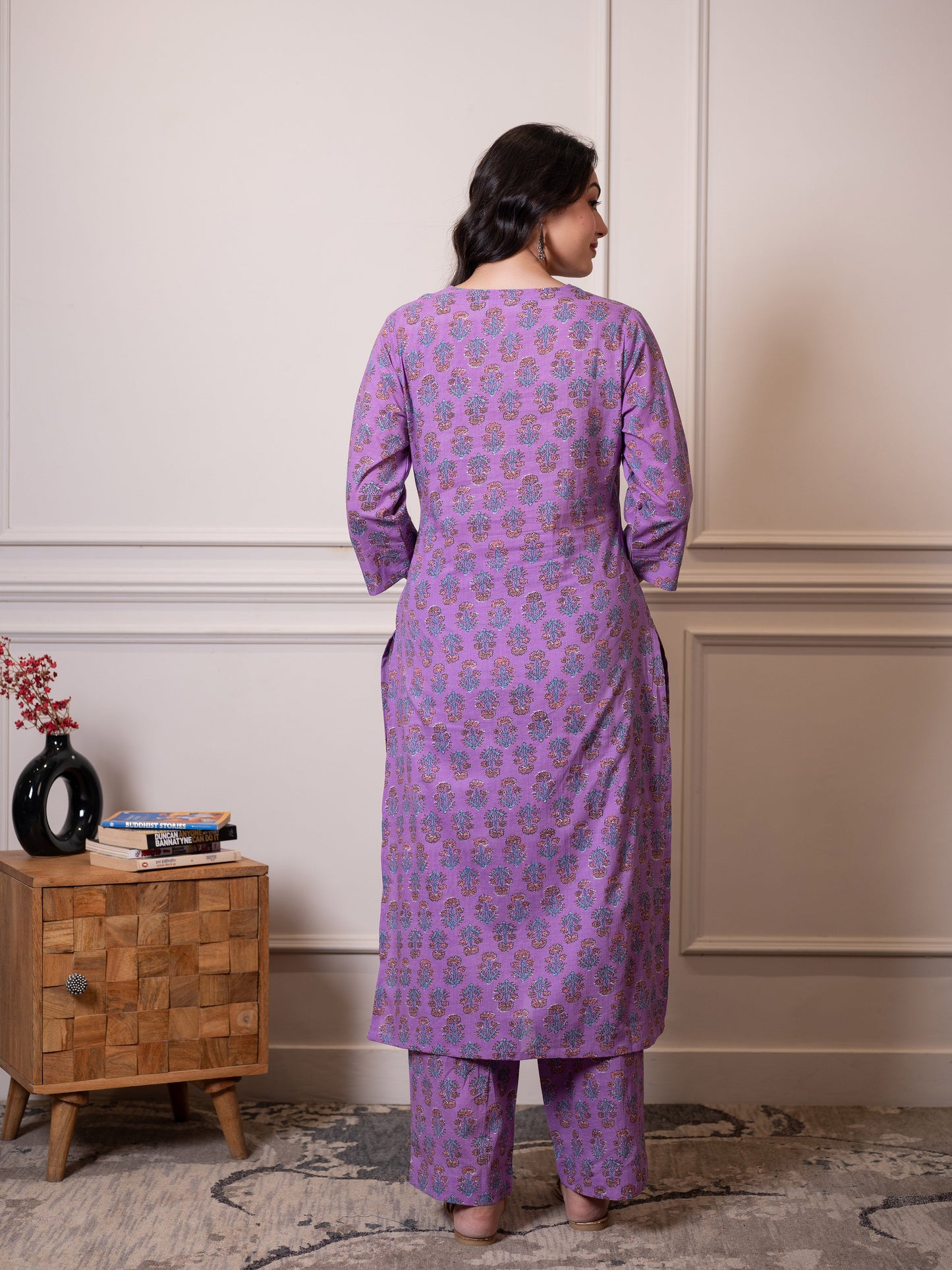 Soft cotton Floral Straight Purple Kurta