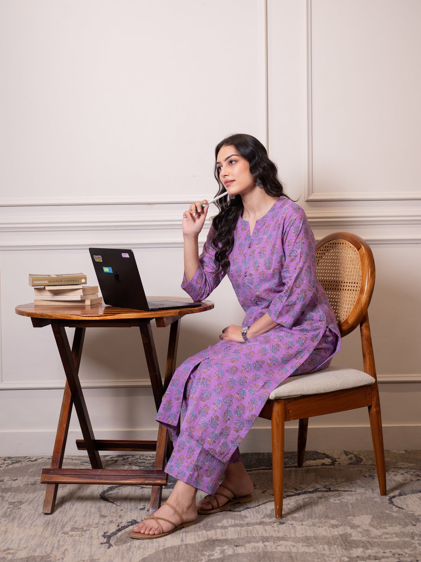 Soft cotton Floral Straight Purple Kurta