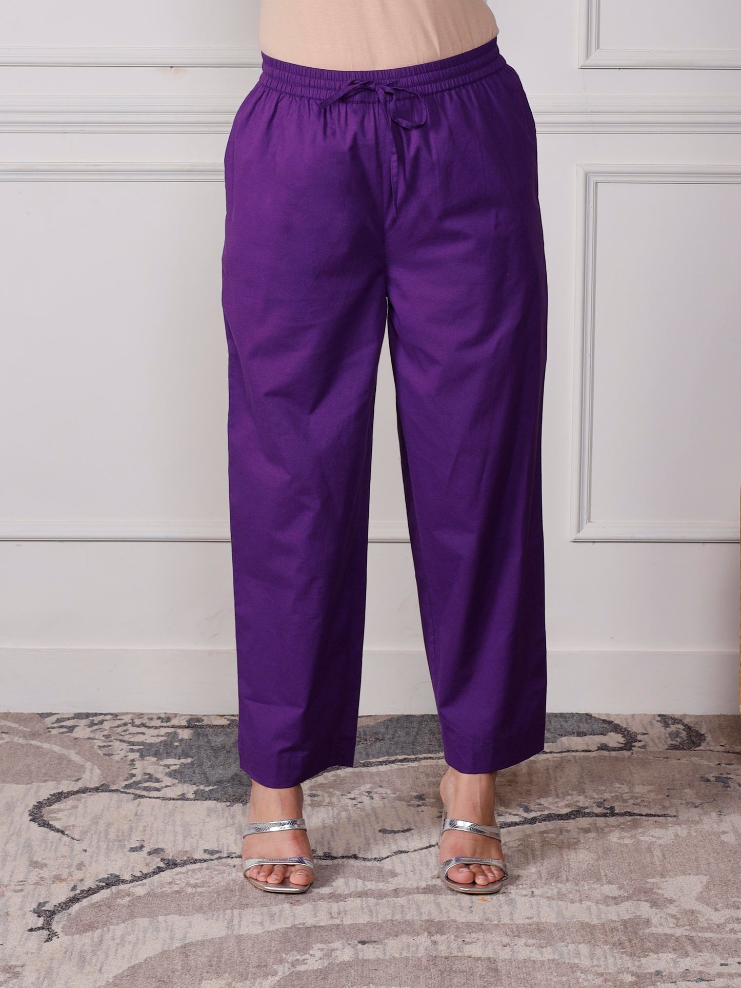Soft cotton Solid Purple Regular Trousers