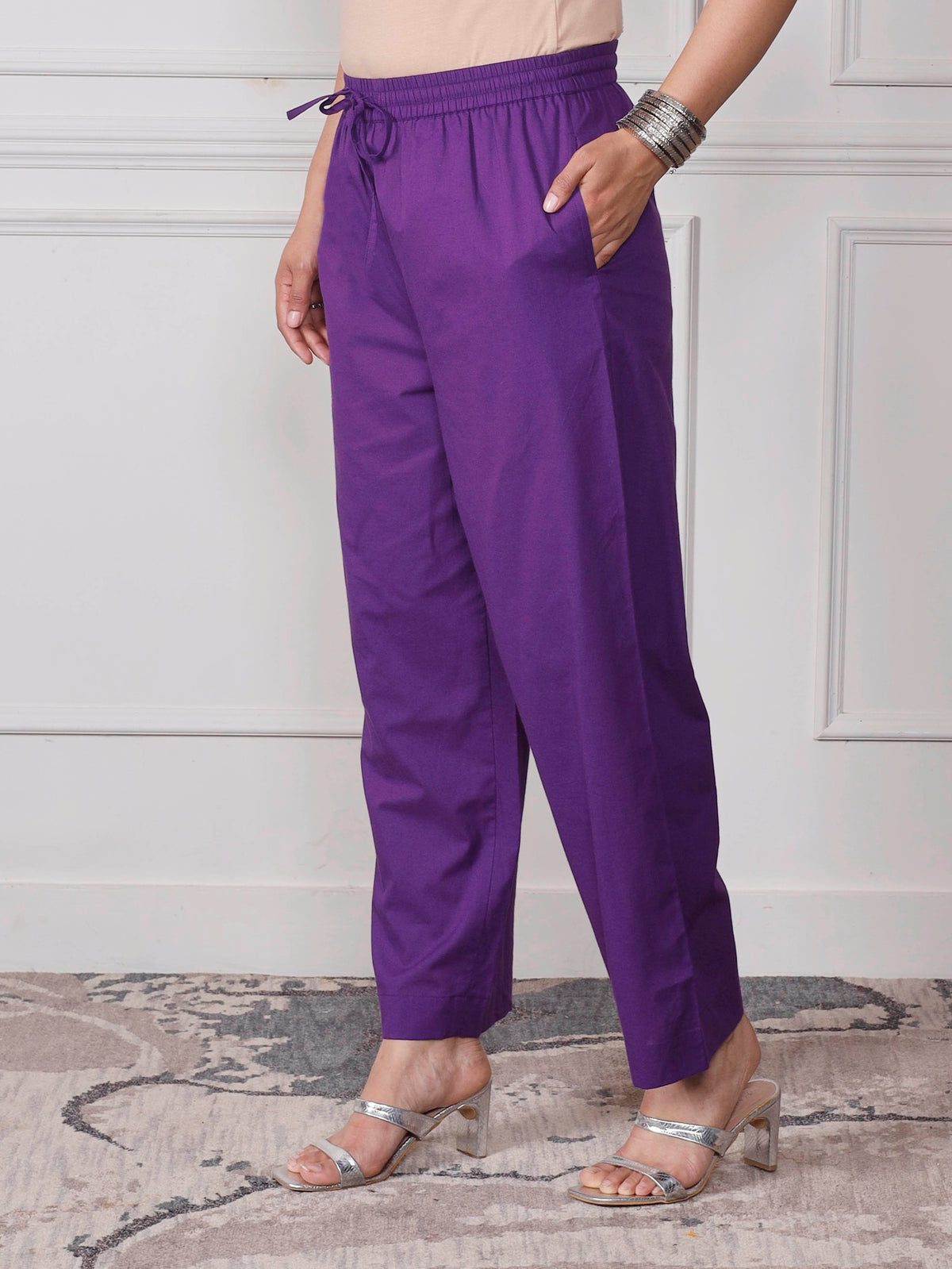 Embroidered Soft Cotton Bandhani Flared Purple Kurta