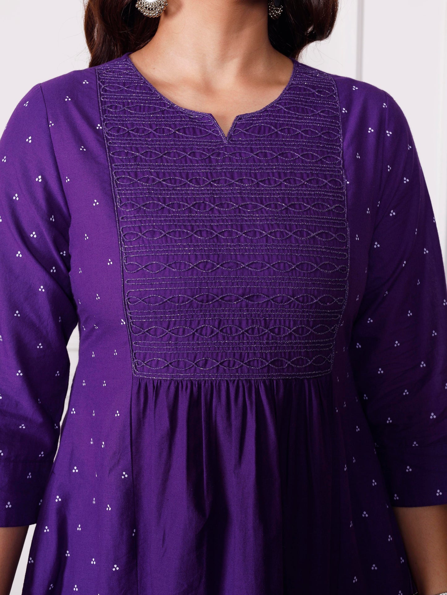 Embroidered Soft cotton Bandhani Flared Purple Kurta