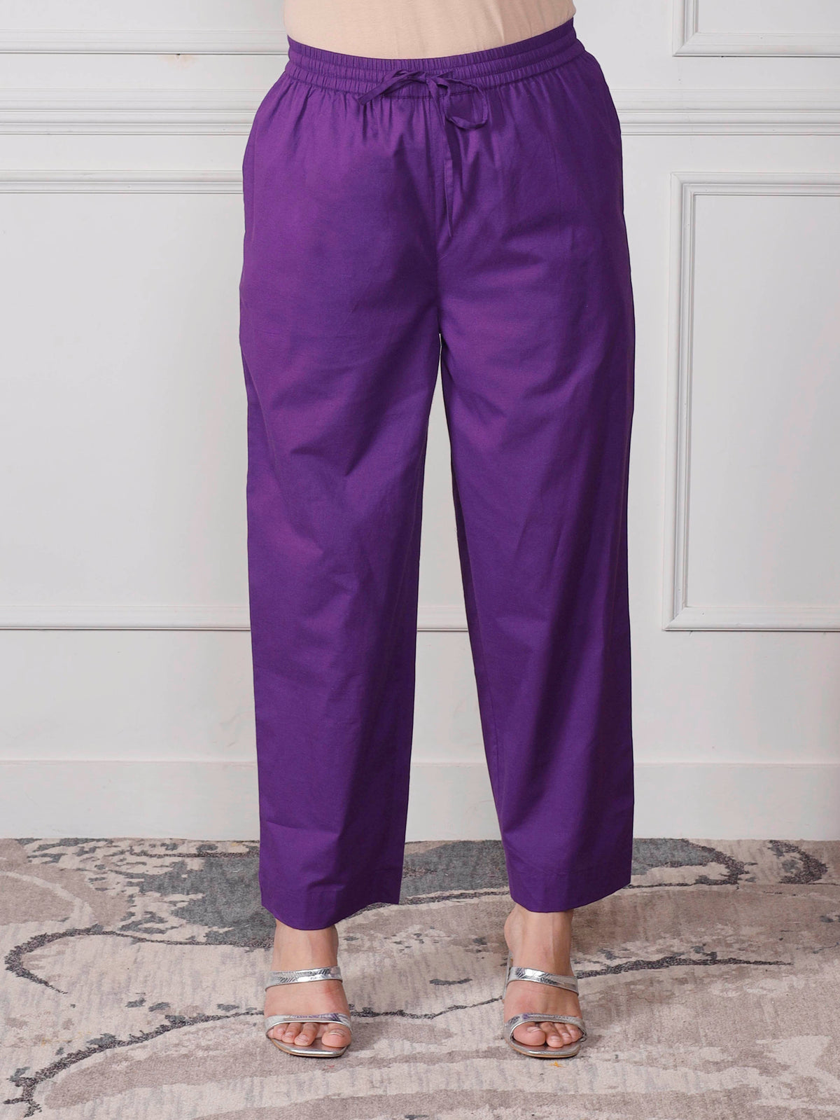 Embroidered Soft Cotton Bandhani Flared Purple Kurta