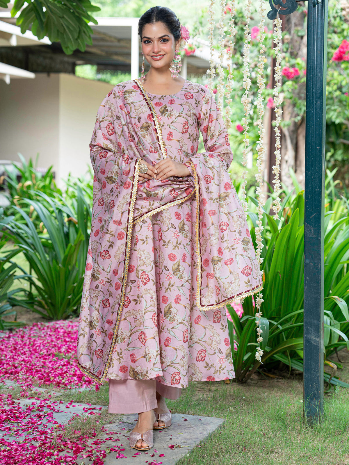 Chanderi Floral Beige Dupatta