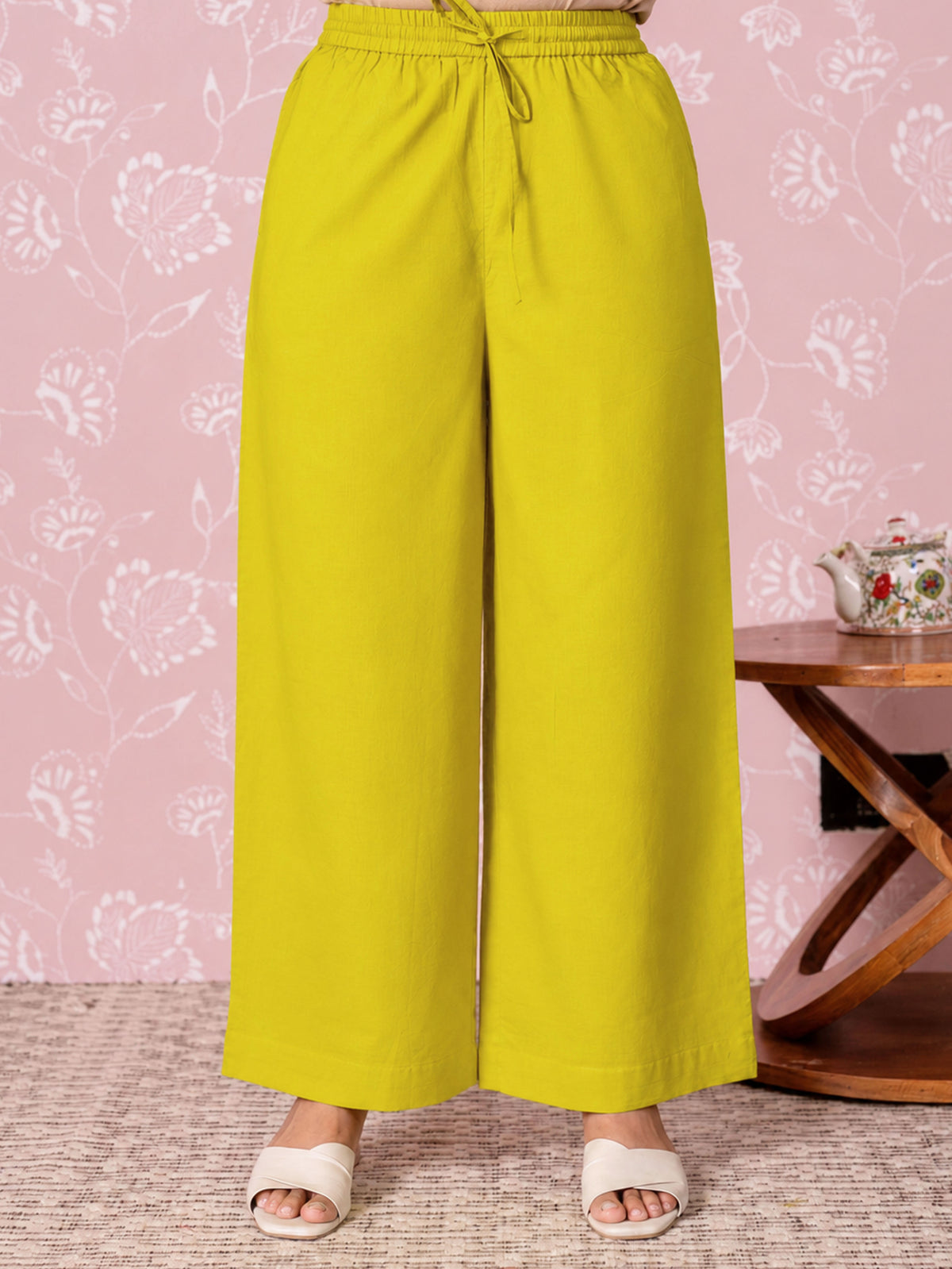 Soft Cotton Solid Green Palazzo