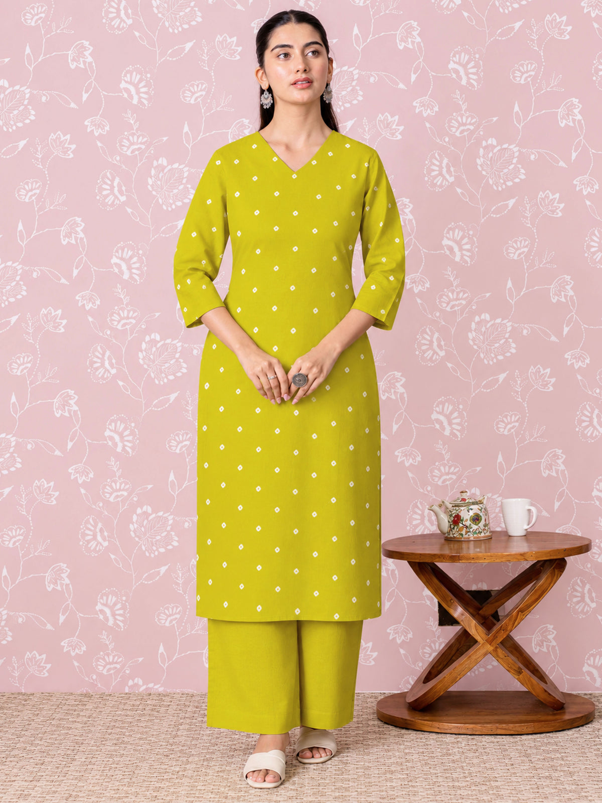 Soft Cotton Butta Straight Green Kurta