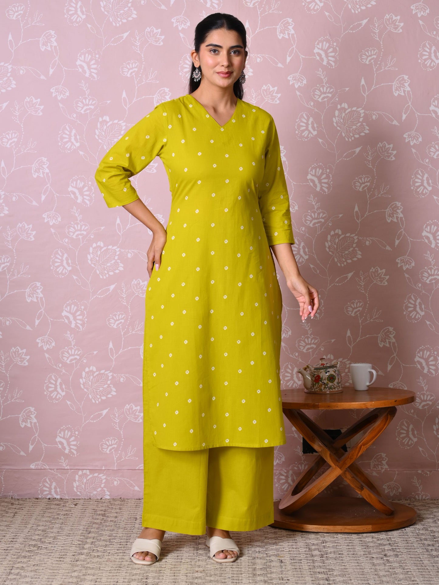 Soft cotton Butta Straight Green Kurta