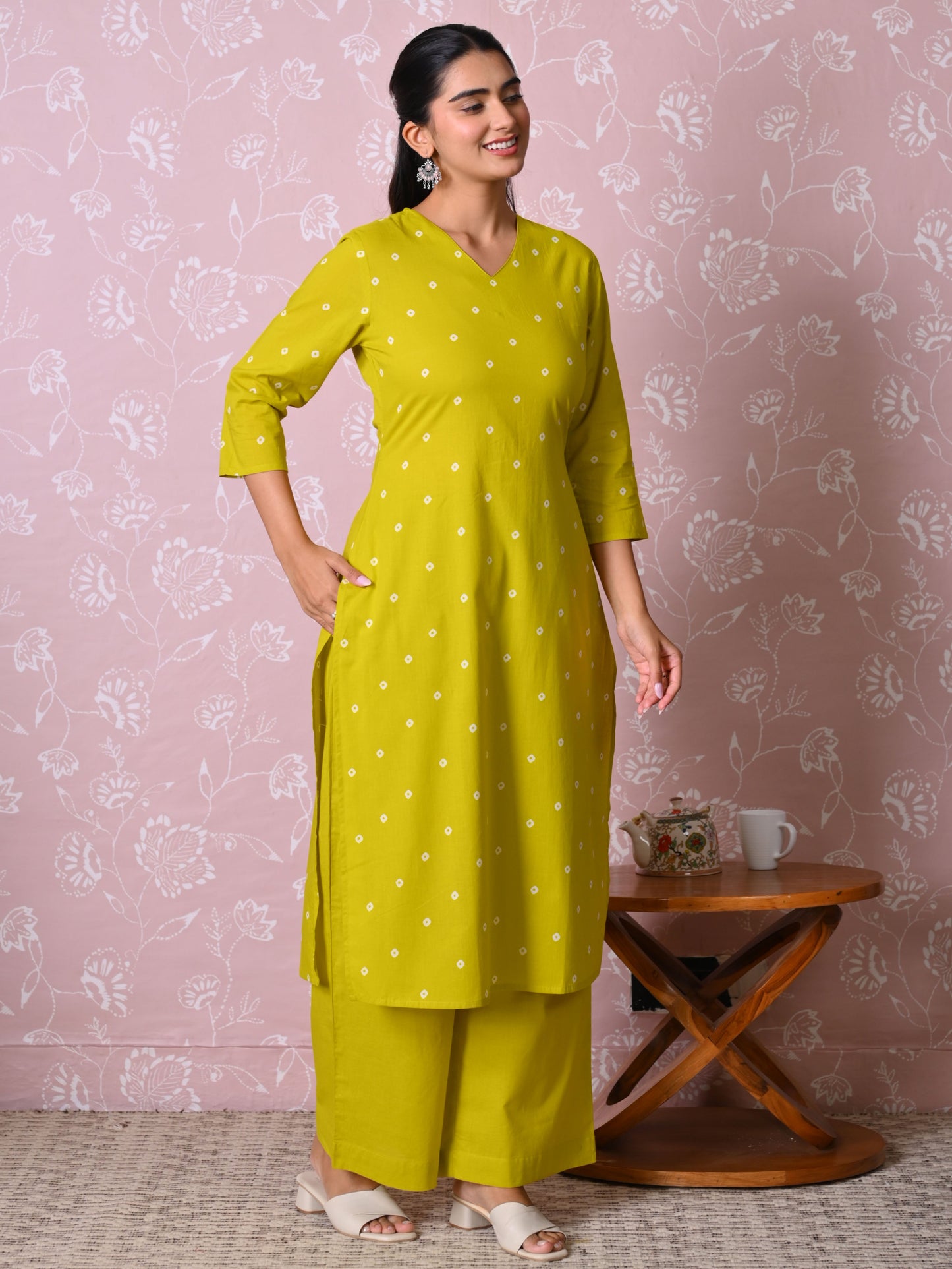 Soft cotton Butta Straight Green Kurta