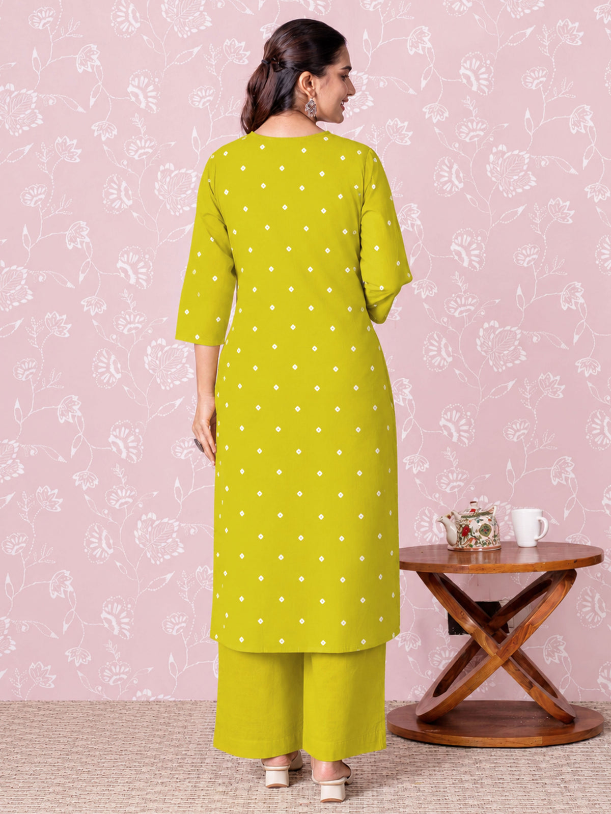 Soft Cotton Butta Straight Green Kurta