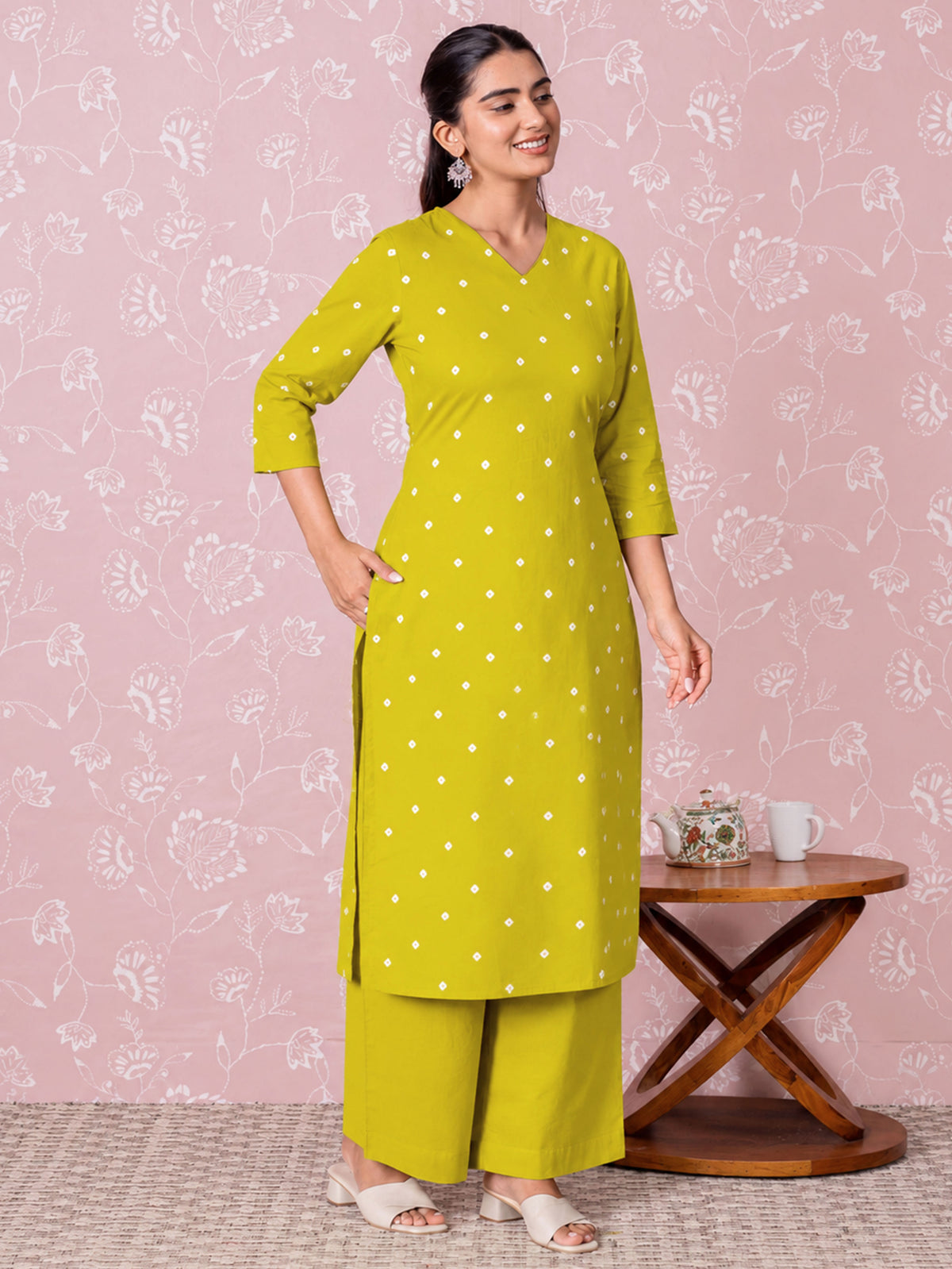Soft Cotton Butta Straight Green Kurta
