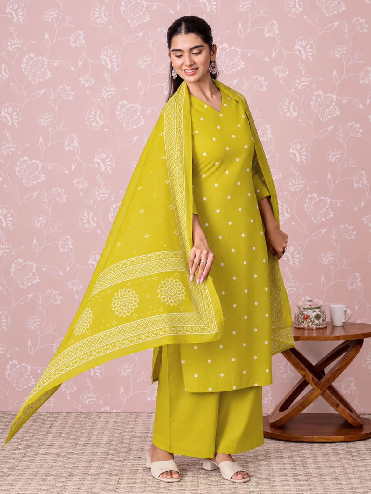 Soft Cotton Butta Straight Green Kurta