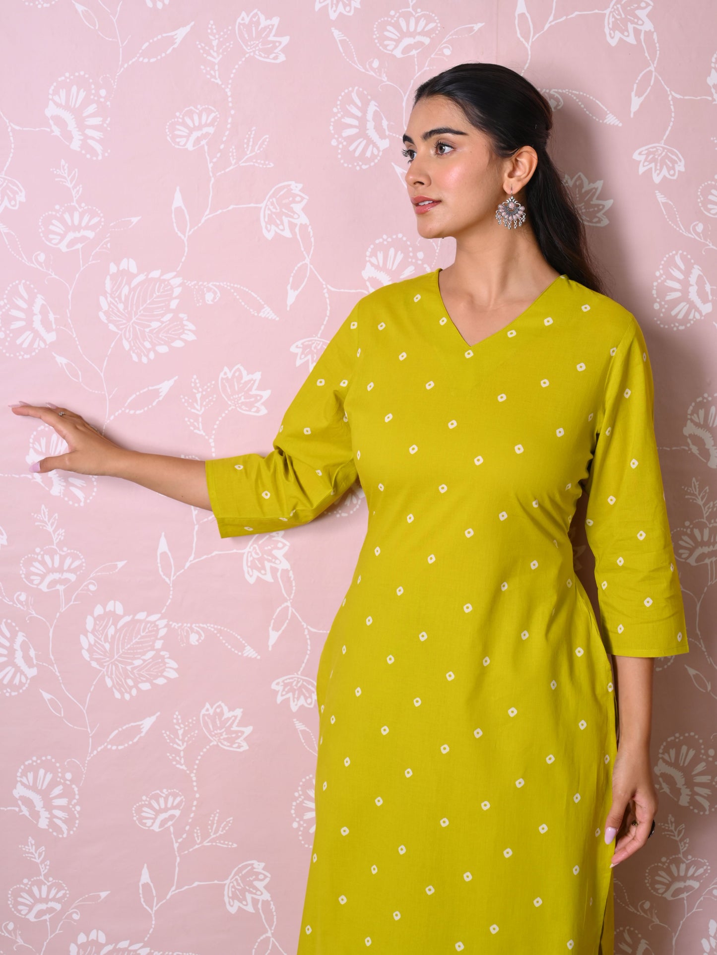 Soft cotton Butta Straight Green Kurta