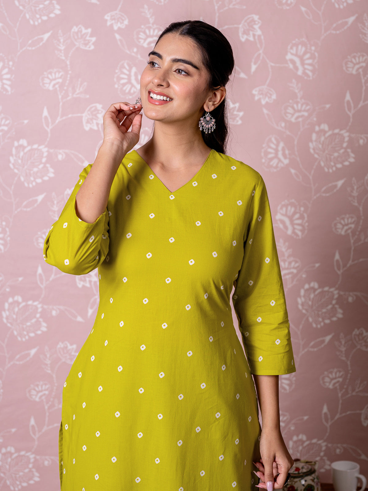 Soft Cotton Butta Straight Green Kurta