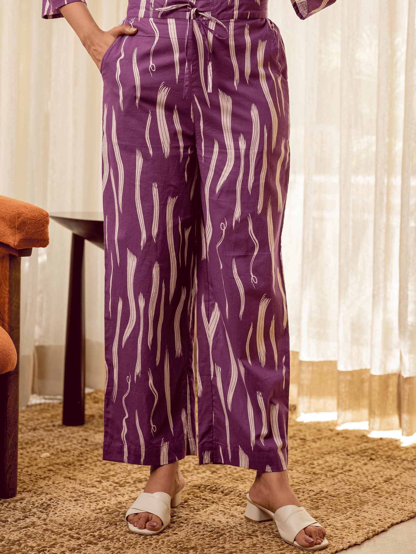Soft cotton Abstract Purple Regular Trousers