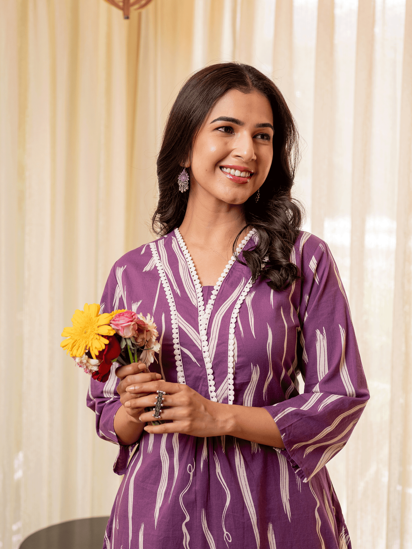 Soft cotton Abstract A-line Purple Kurta