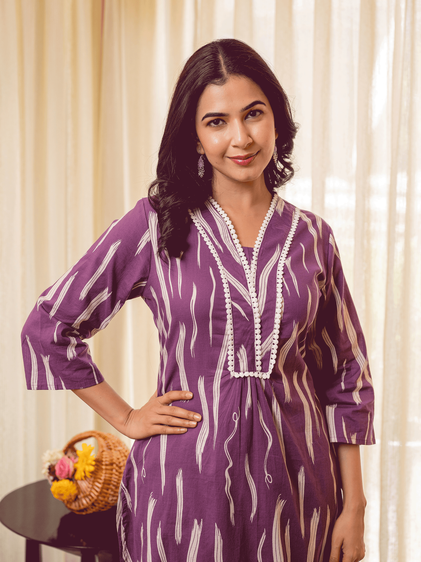 Soft cotton Abstract A-line Purple Kurta