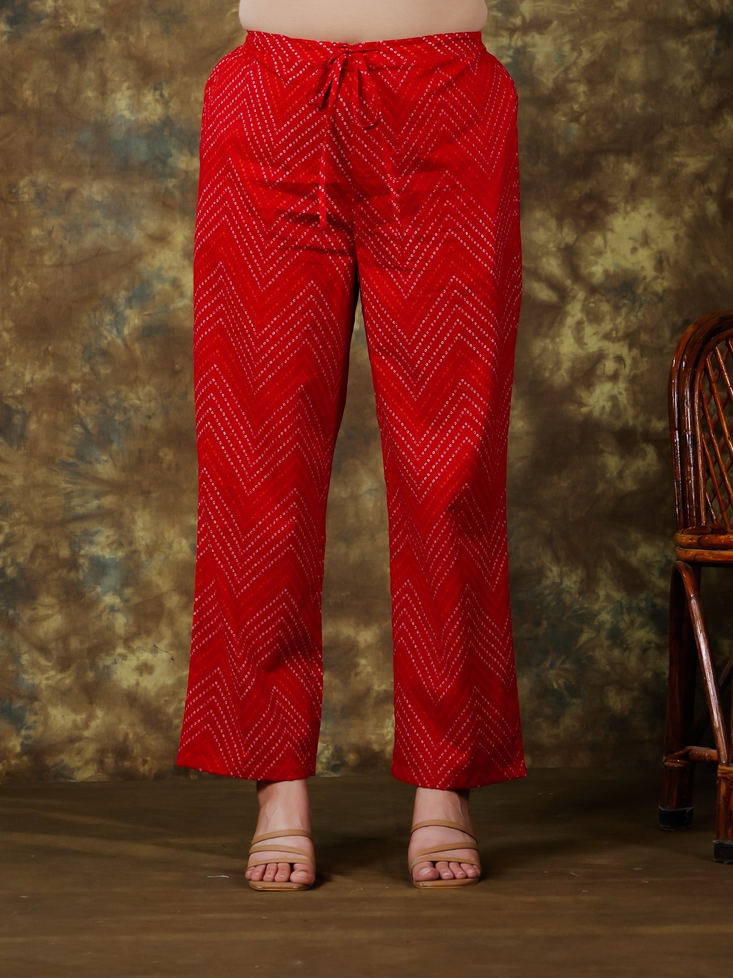 Soft Cotton Bandhani Red Straight Trousers