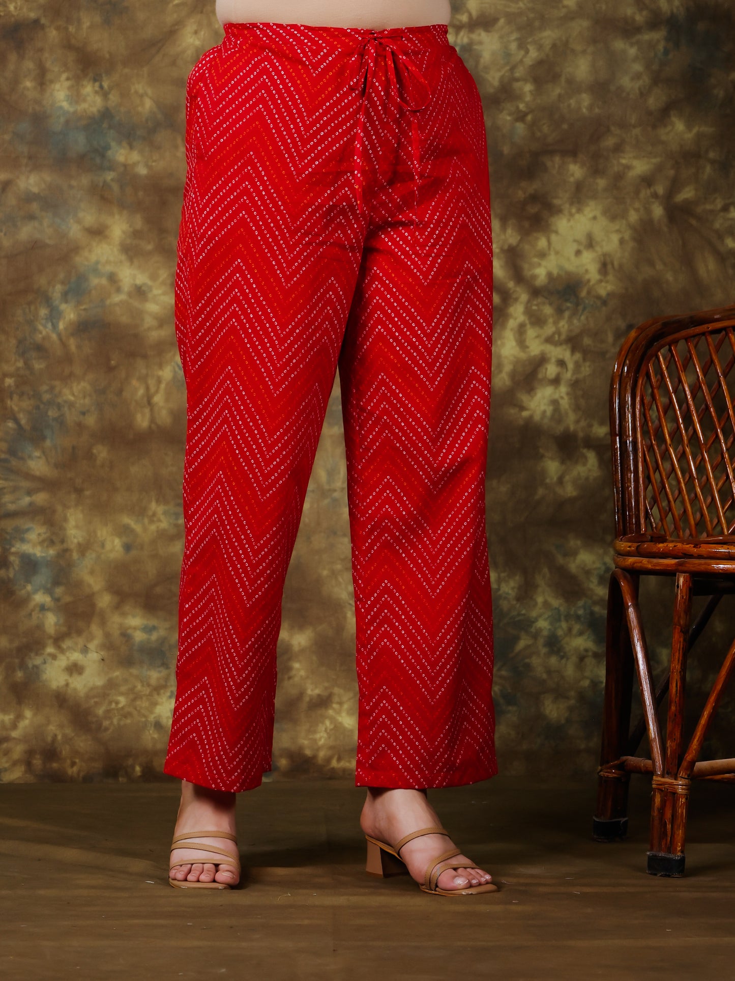 Soft Cotton Bandhani Red Straight Trousers
