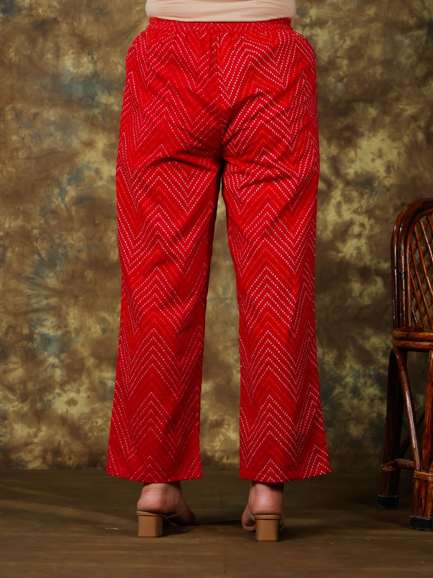 Soft Cotton Bandhani Red Straight Trousers