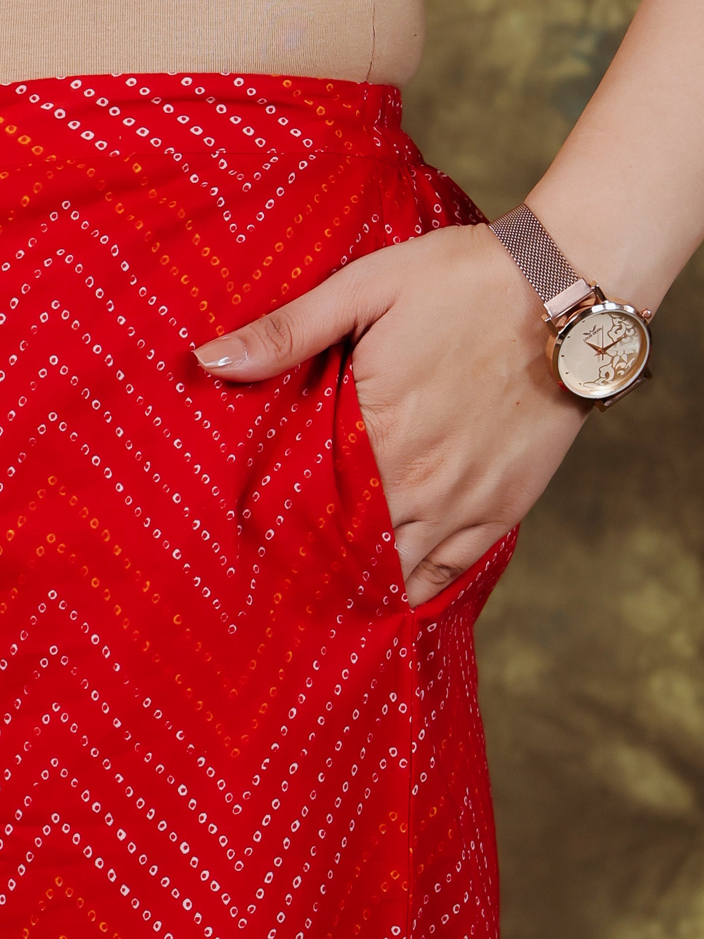 Soft Cotton Bandhani Red Straight Trousers