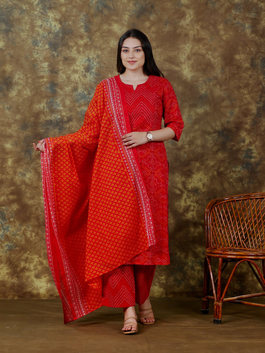 Cotton Voile Butti Red Dupatta