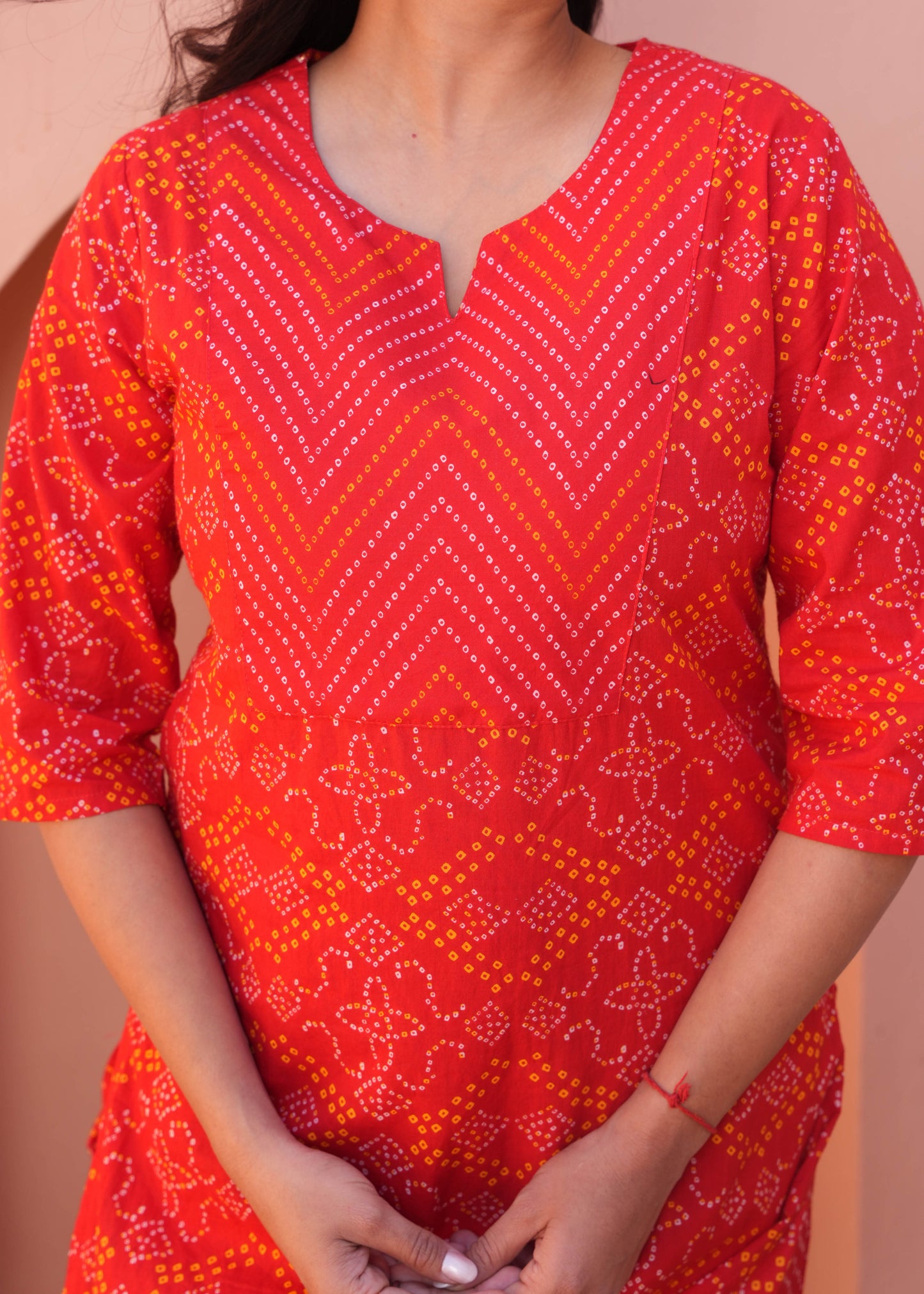 Soft Cotton Bandhani Straight Red Kurta