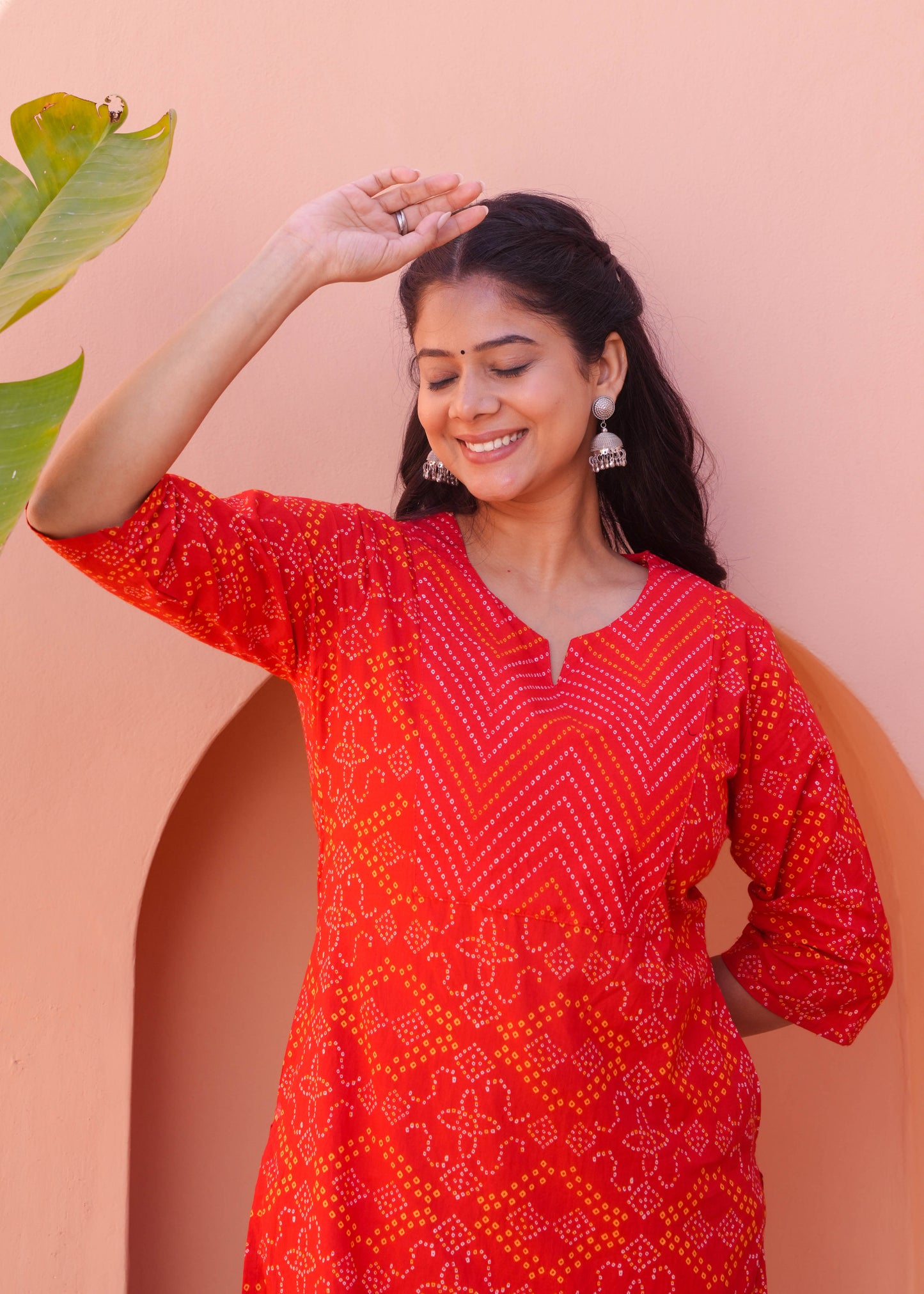 Soft Cotton Bandhani Straight Red Kurta
