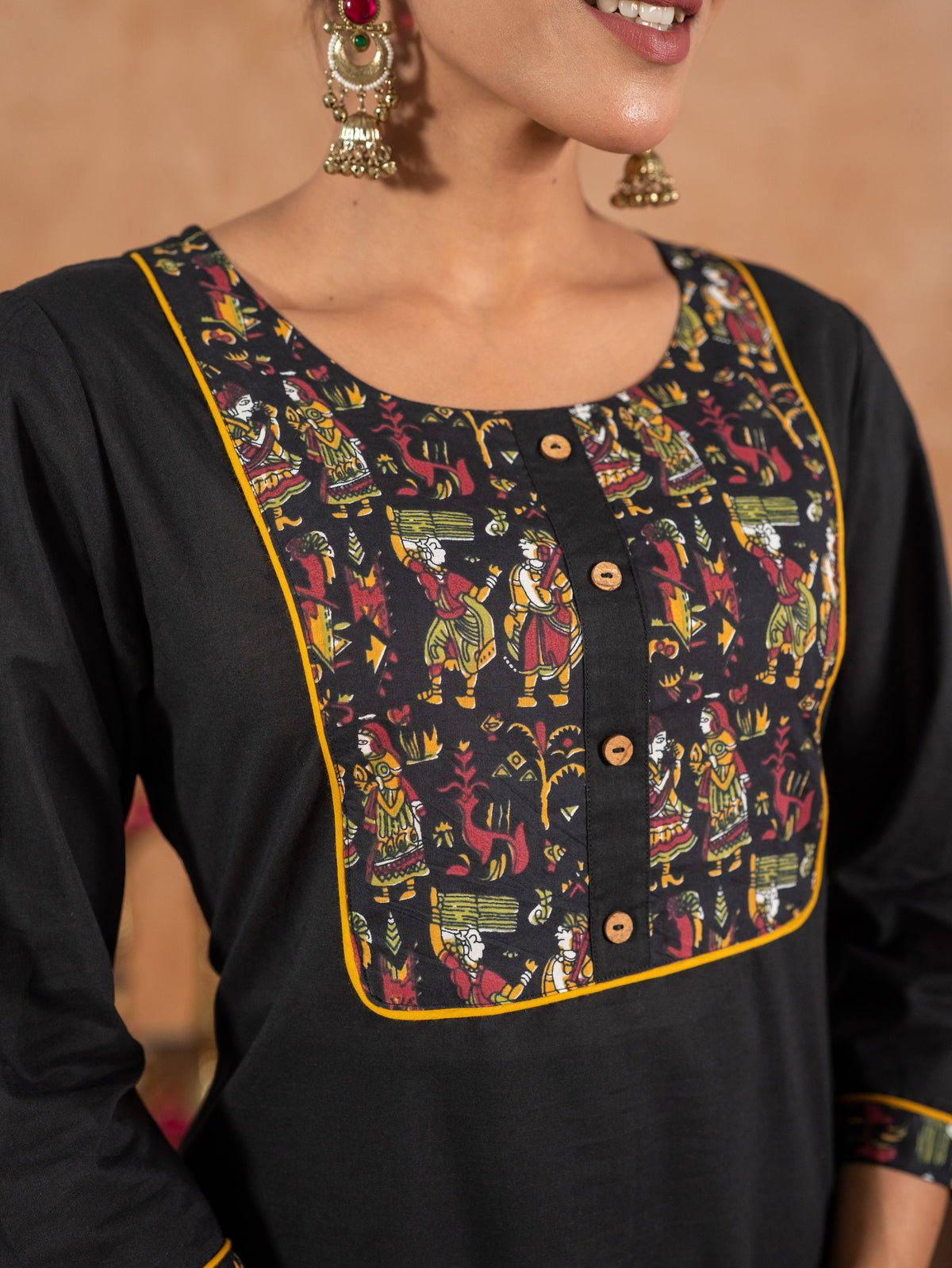 Soft Cotton Solid Straight Black Kurta