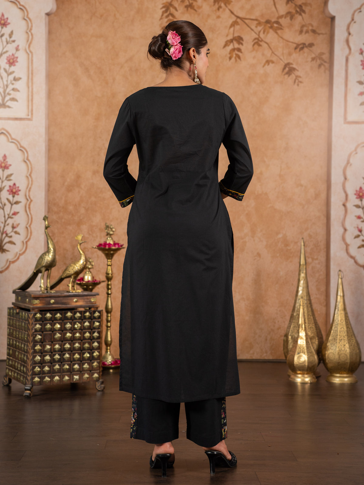 Soft Cotton Solid Straight Black Kurta