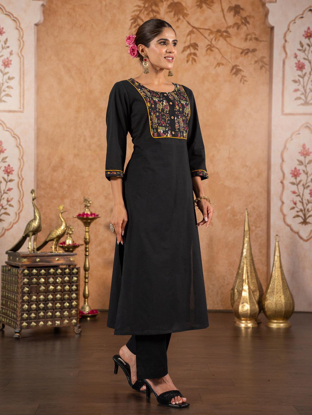 Soft Cotton Solid Straight Black Kurta