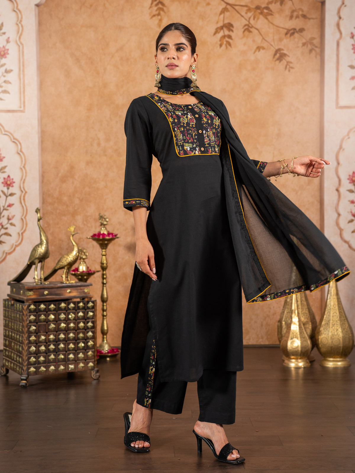 Soft Cotton Solid Straight Black Kurta