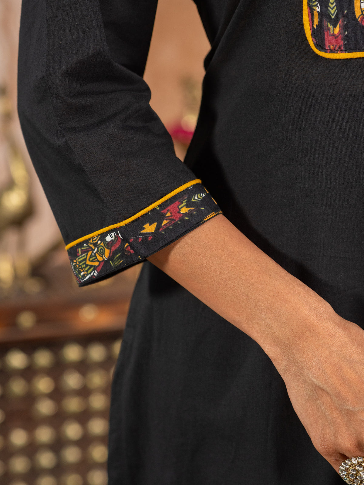 Soft Cotton Solid Straight Black Kurta