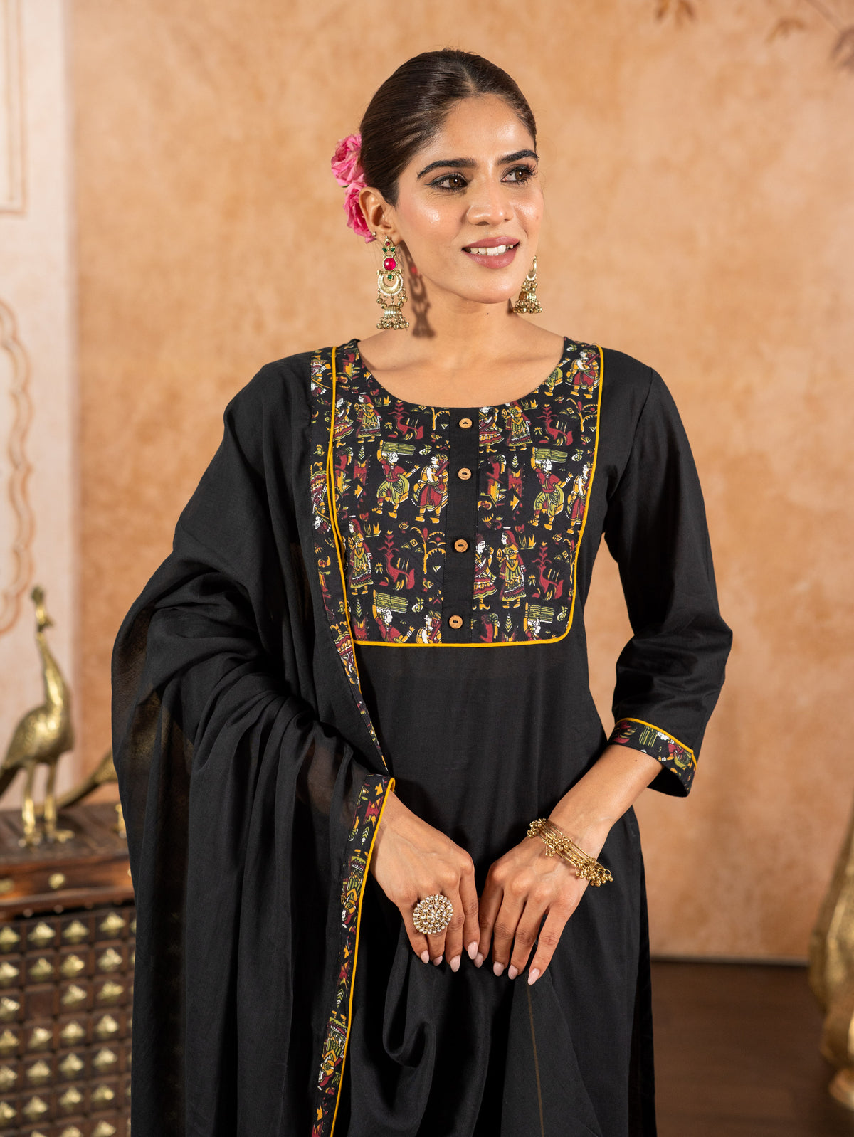 Soft Cotton Solid Straight Black Kurta