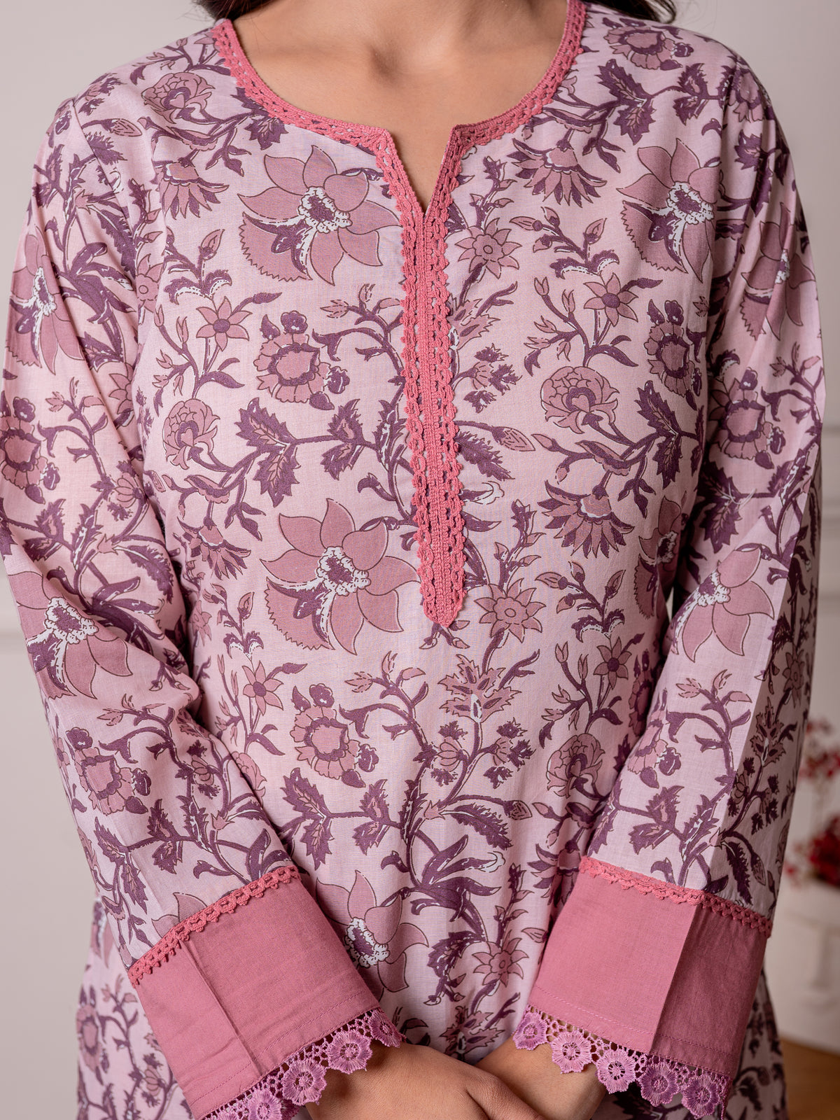Soft Cotton Jaal Straight Lavender Kurta