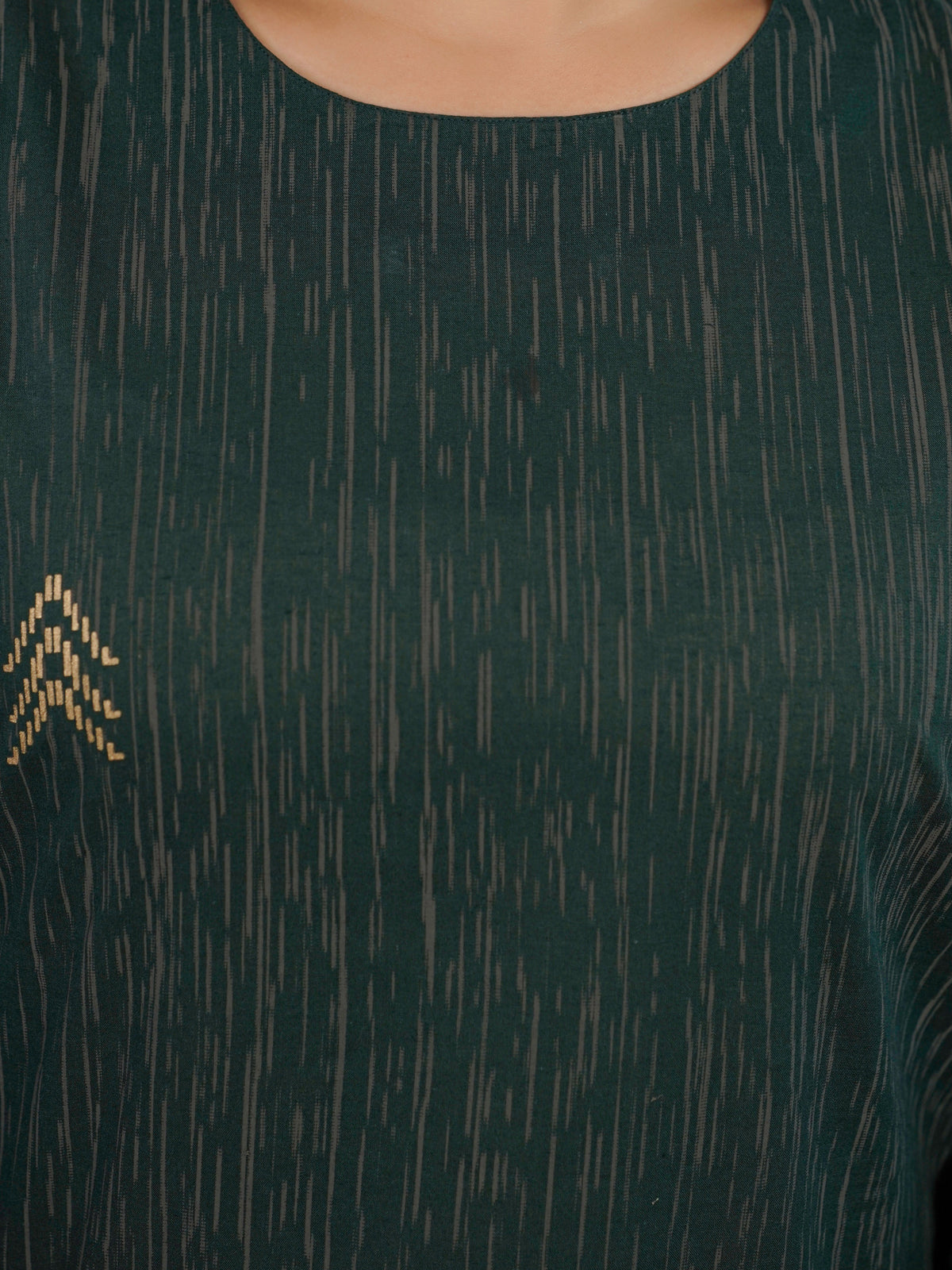 soft cotton gold foil straight green kurta