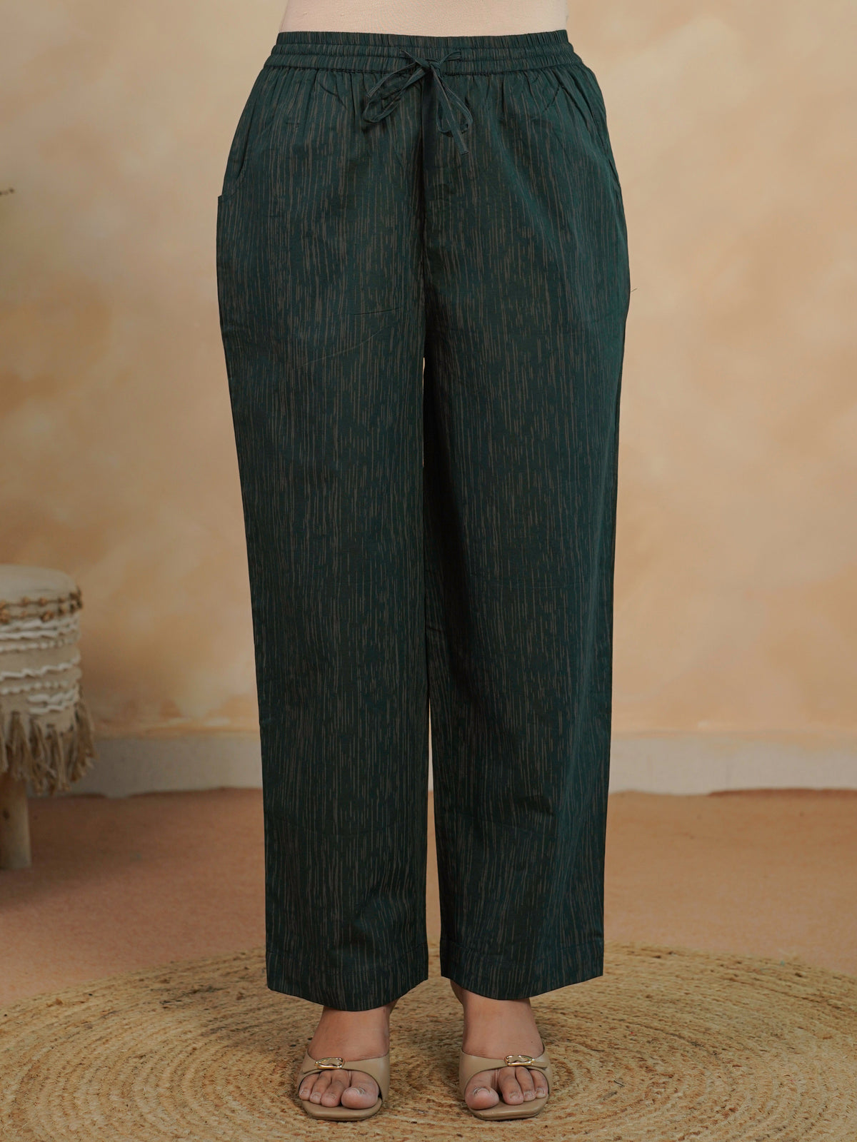 soft cotton gold foil straight green kurta