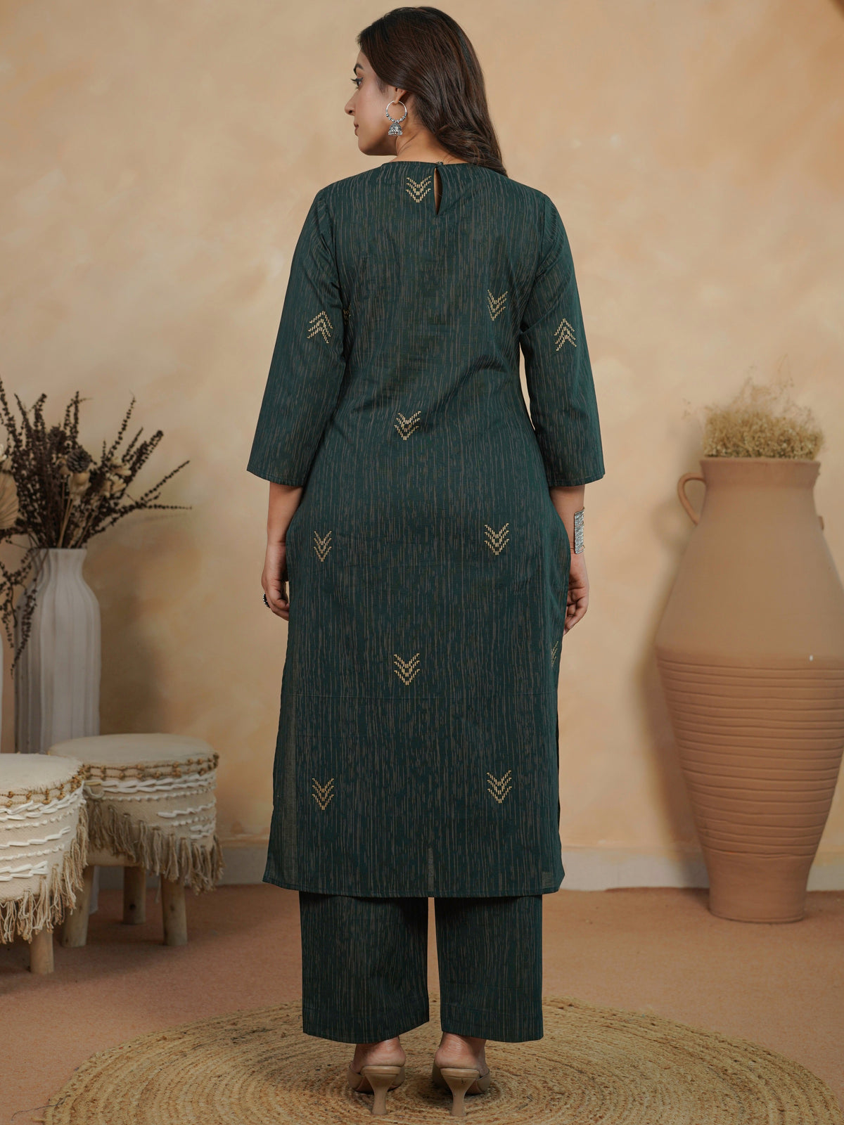 soft cotton gold foil straight green kurta