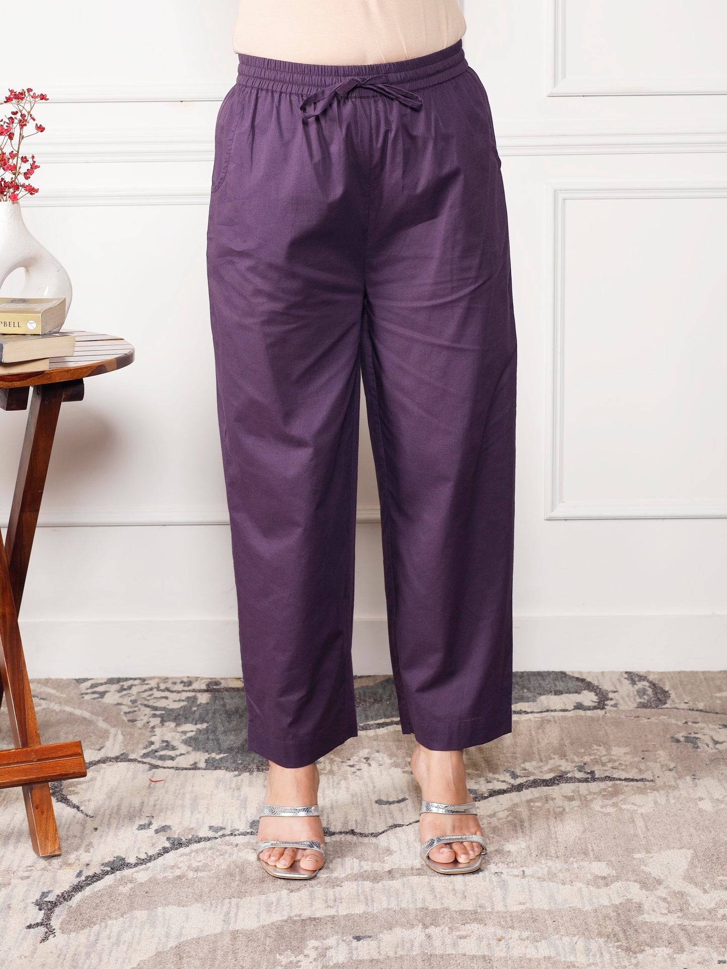 Soft cotton Solid Purple Regular Trousers