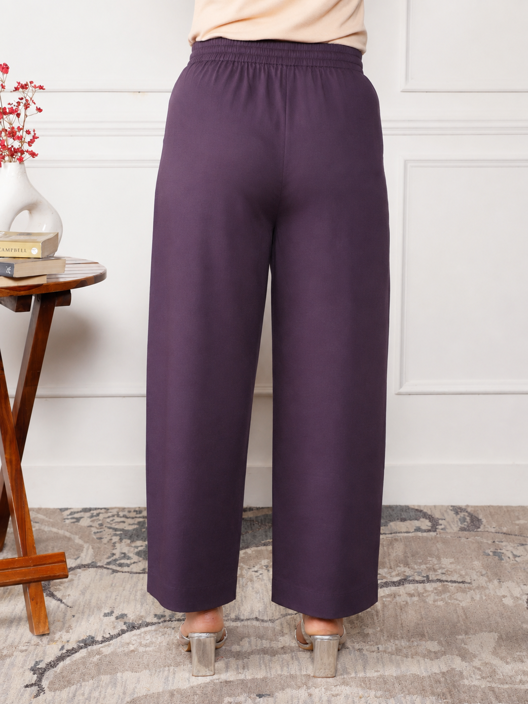 Soft Cotton Solid Purple Regular Trousers