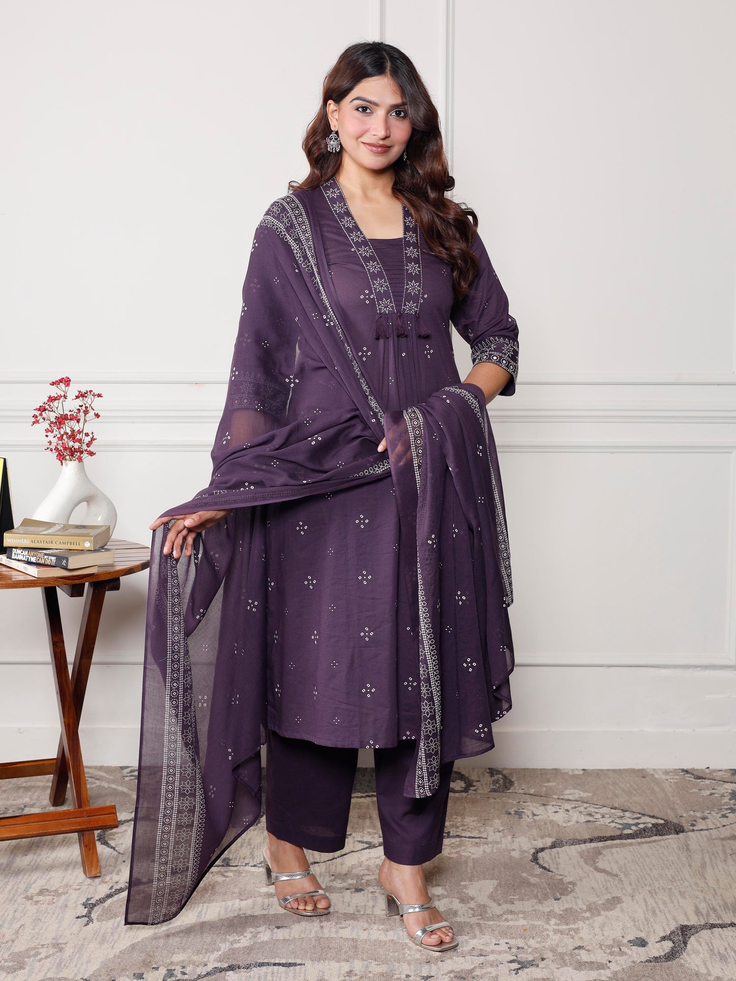 Cotton voile Bandhani Purple Dupatta
