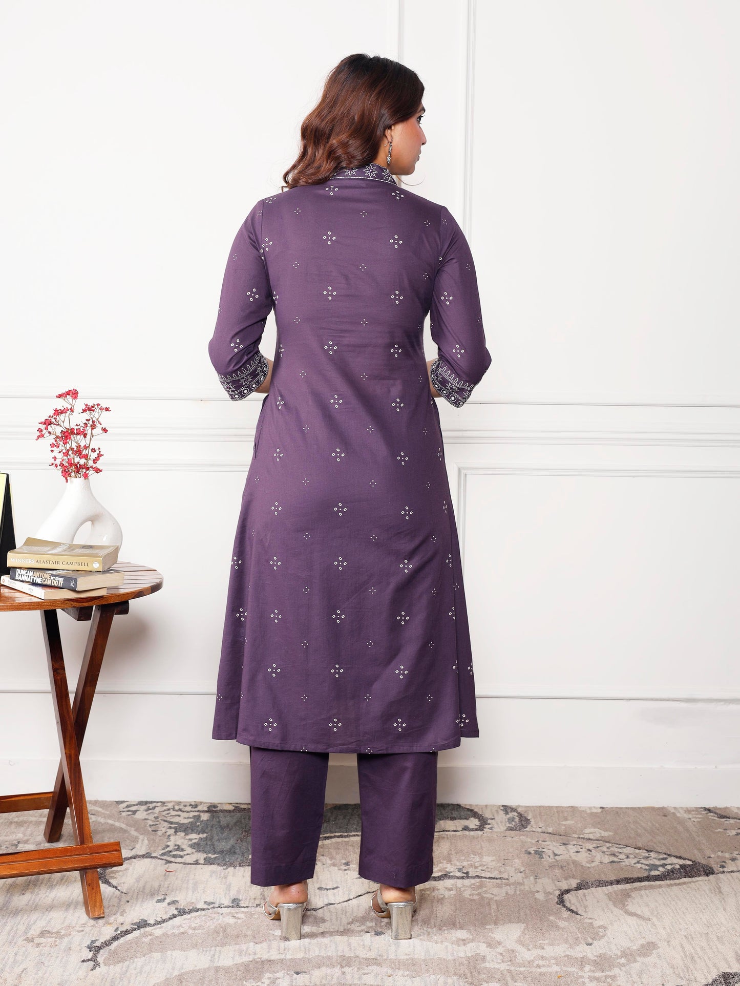 Embroidered Soft cotton Bandhani A-line Purple Kurta
