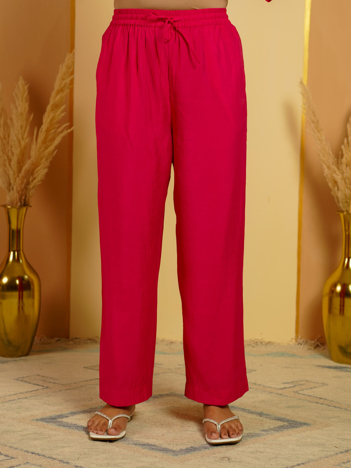 Chanderi Solid Fuchsia Trousers