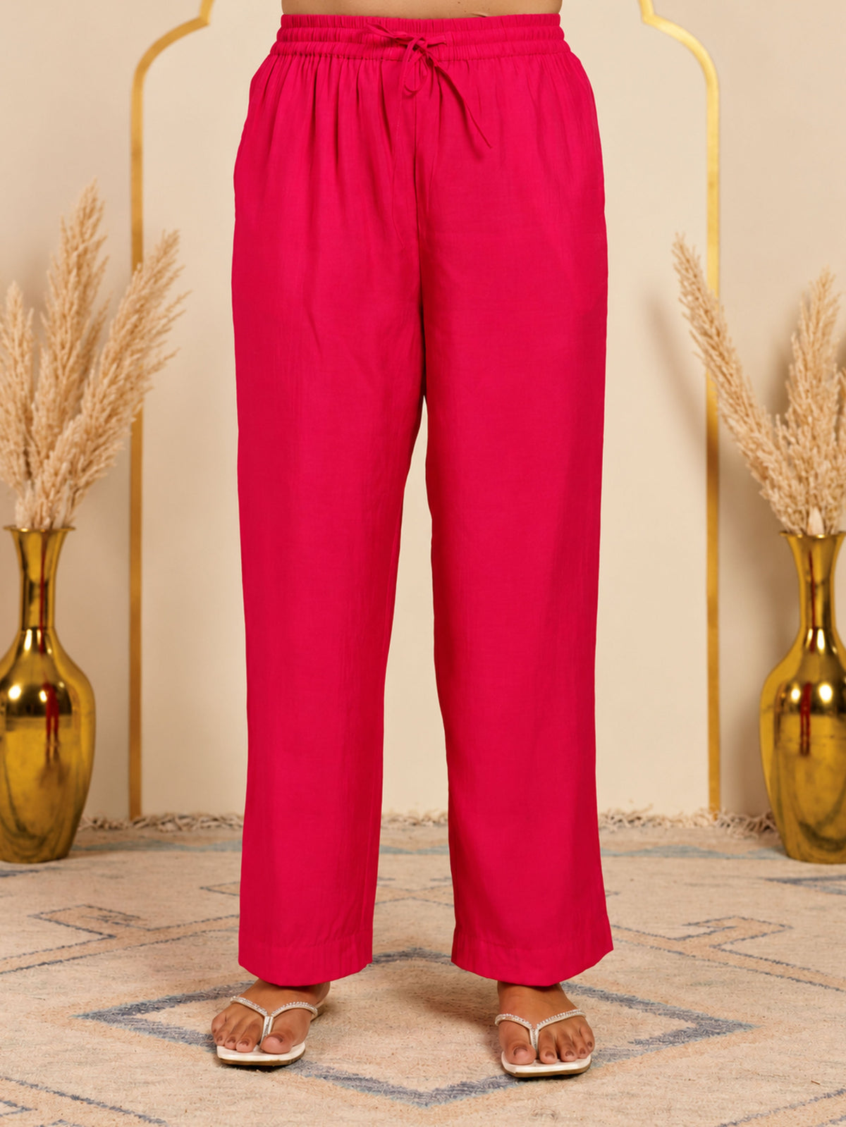 Chanderi Solid Fuchsia Trousers