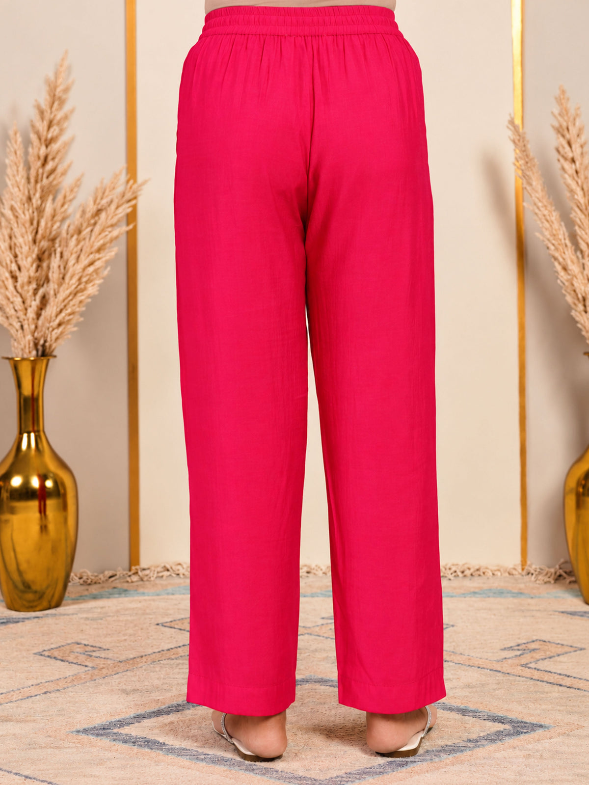 Chanderi Solid Fuchsia Trousers