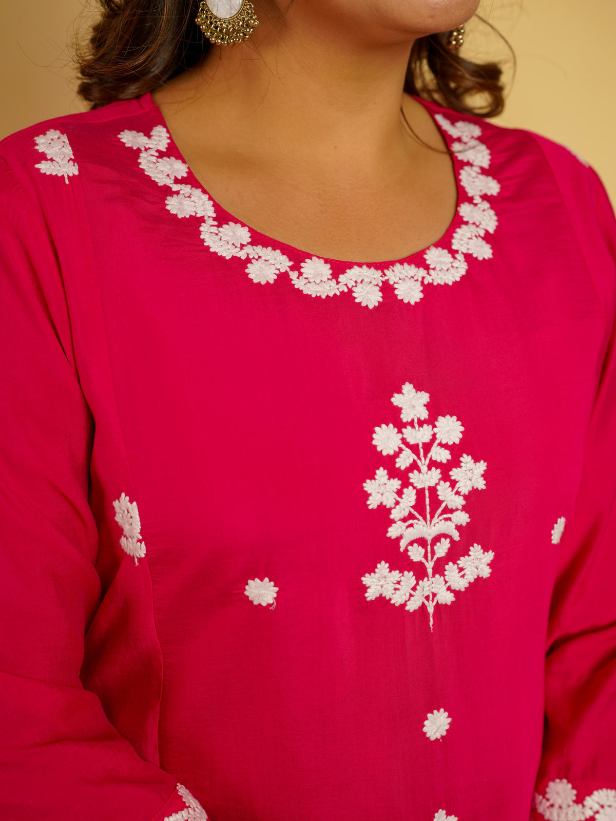 Embroidered Chanderi Solid Straight Fuchsia Kurta