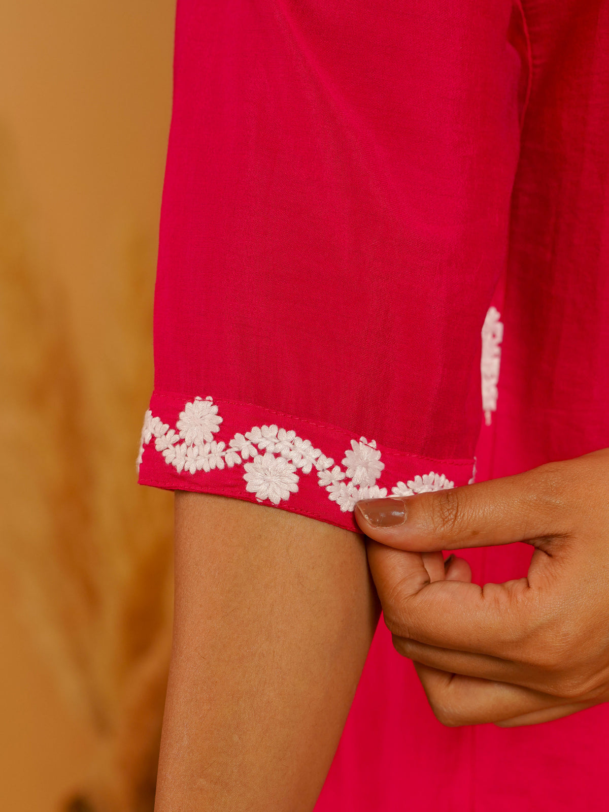 Embroidered Chanderi Solid Straight Fuchsia Kurta