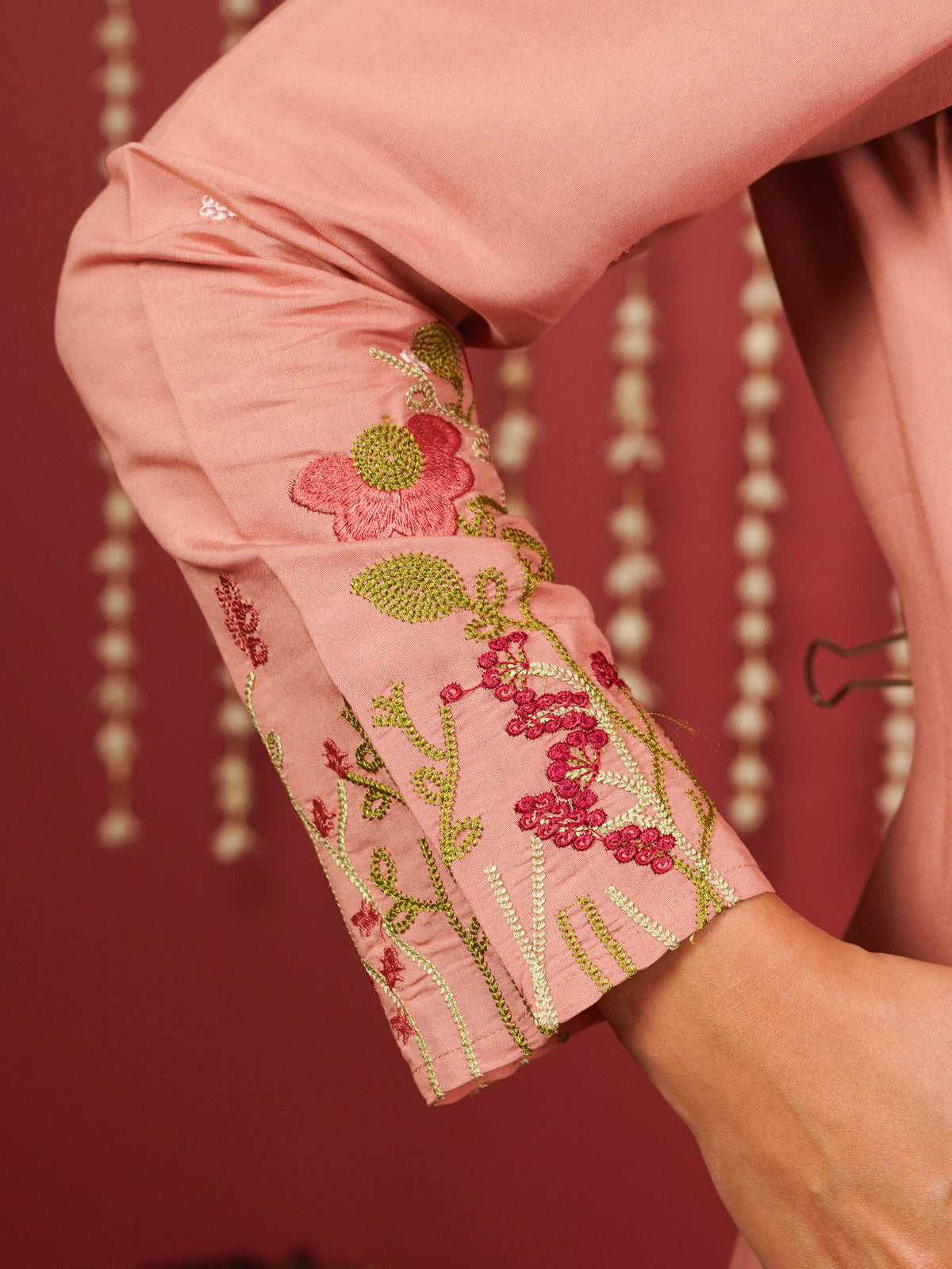Embroidered Chanderi Solid A-Line Peach Kurta